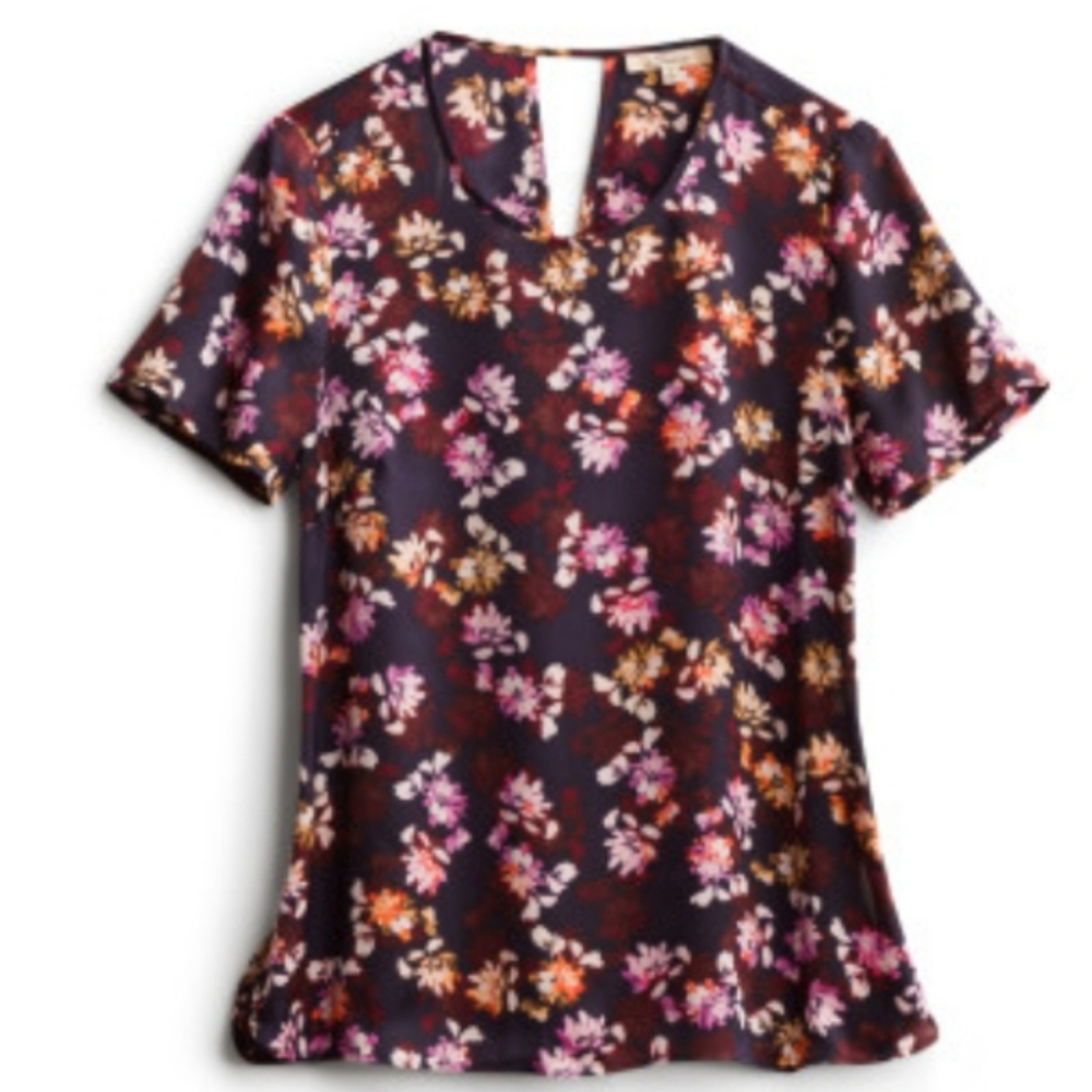 Serein floral short sleeve sheer blouse